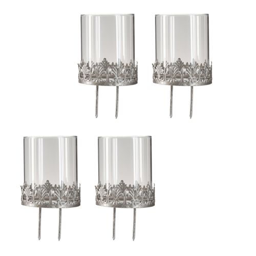 Floristik24 Portavelas para enchufar con vaso plata envejecida Ø7cm 4 piezas