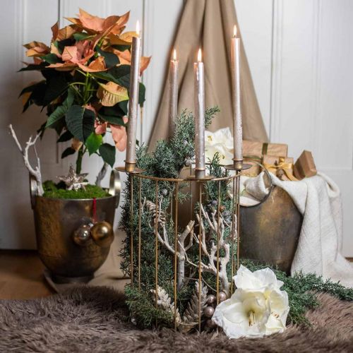 Floristik24 Corona de Adviento para llenar, portavelas para Navidad, decoración de metal dorado, aspecto antiguo Ø26cm H39cm