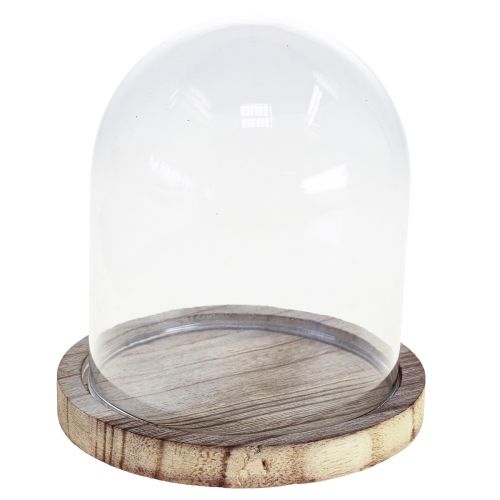 Artículo Decoración de campana de cristal placa de madera decoración de mesa mini campana de queso H13cm