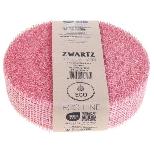 Artículo Cinta de yute, cinta de red, cinta de mesa, cinta decorativa, yute, rosa claro, 5 cm, 40 m