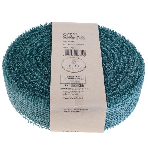 Artículo Cinta de yute cinta de red cinta decorativa yute verde salvia 5cm 40m