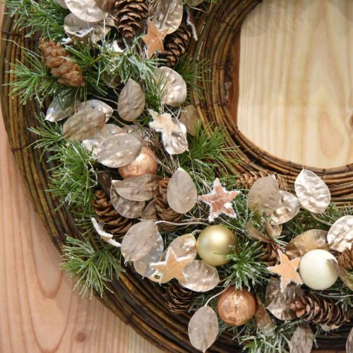 Floristik24 Guirnalda decorativa hoja de plata guirnalda artificial de hojas champagne Ø59cm