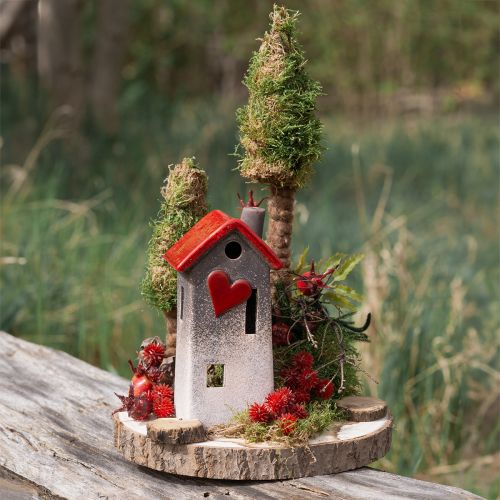 Floristik24 Farol de casa de cerámica con techo rojo y ventana en forma de corazón - 17,5 cm 2 piezas