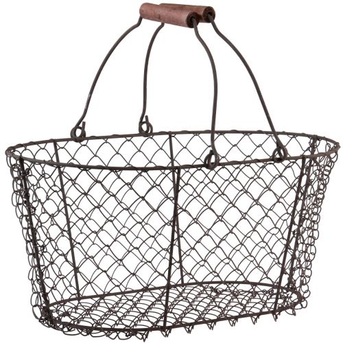 Cesta de alambre cesta de malla cesta de metal óxido mango madera L30cm