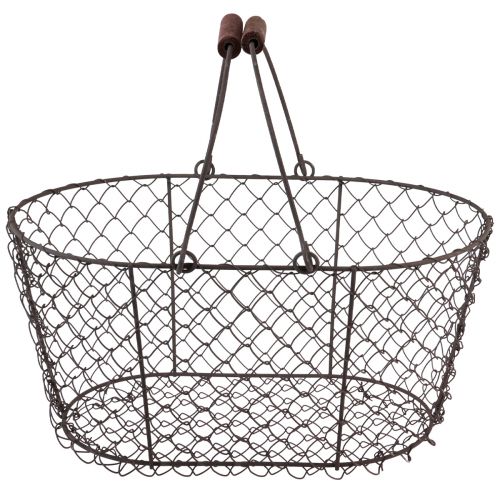 Floristik24 Cesta de alambre cesta de malla cesta de metal óxido mango madera L30cm