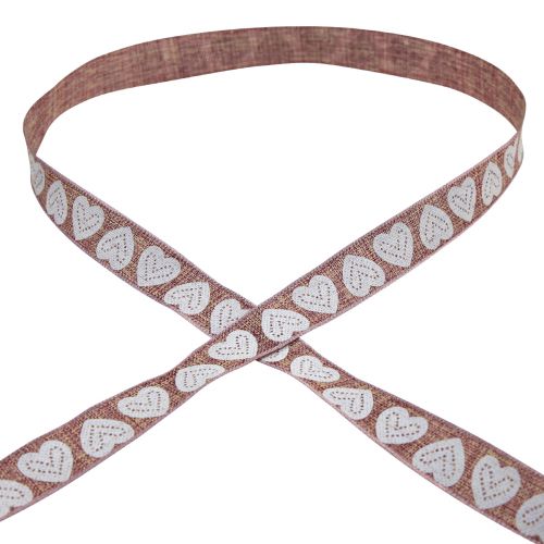 Artículo Cinta de regalo corazones cinta decorativa vino rojo marrón 15mm 15m