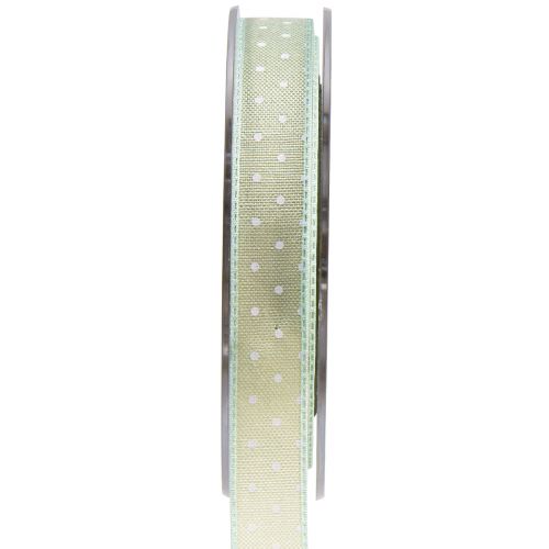 Floristik24 Cinta de seda con lunares cinta de regalo verde 15mm 20m