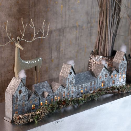 Hilera decorativa de casas con portavelas, decoración de Adviento, 68 cm | Floristik24.es