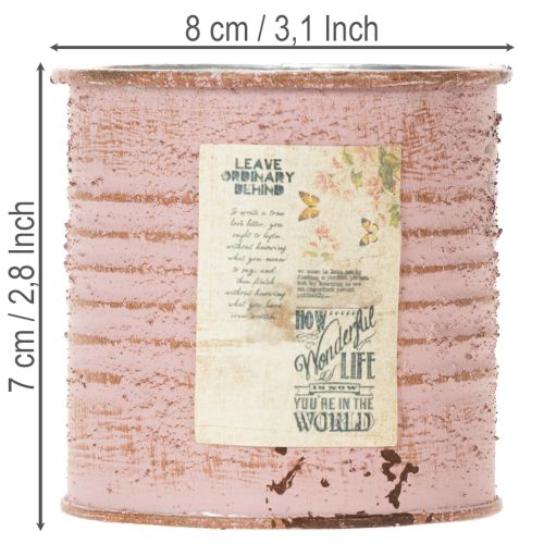 Artículo Maceta decorativa redonda de hojalata con forma de rosa antigua, Ø8cm H7.5cm