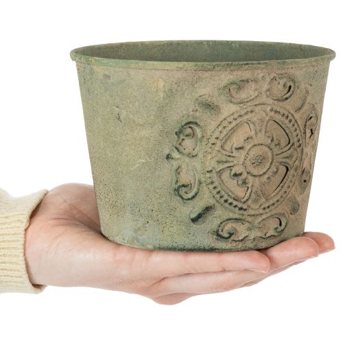 Artículo Maceta de metal, verde, estilo vintage, Ø22cm–13,5cm, juego de 3