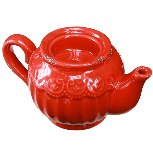 Artículo Portavelas cerámica decoración tetera roja 15,5×9,5×8cm 3 piezas