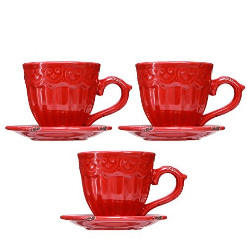 Artículo Portavelas de cerámica taza roja para velas de palo 13×11×8cm 3uds