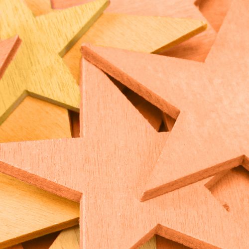 Artículo Decoración dispersa estrellas madera naranja 3 colores Ø3,5/5,5/7cm 48 piezas