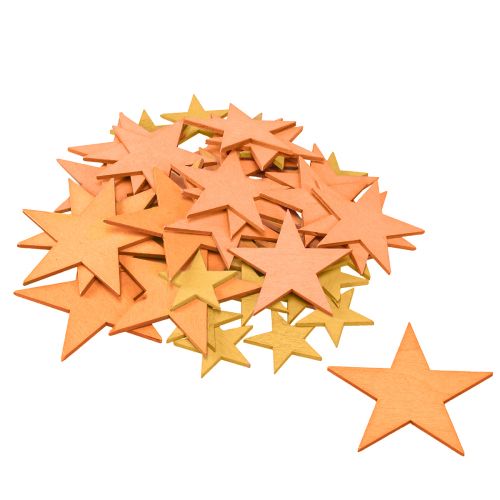 Artículo Decoración dispersa estrellas madera naranja 3 colores Ø3,5/5,5/7cm 48 piezas