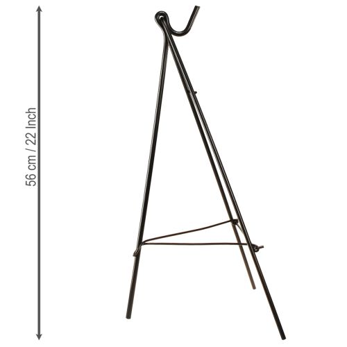 Artículo Portacoronas de pie con gancho, caballete de metal negro, altura 56 cm.