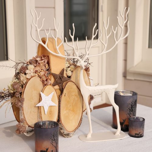 Artículo Gran adorno navideño de metal con forma de reno, color blanco, altura 58 cm.