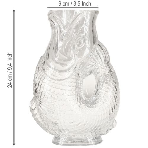Artículo Jarrón de cristal con forma de pez decorativo para un diseño armonioso de la estancia, 24,5 cm