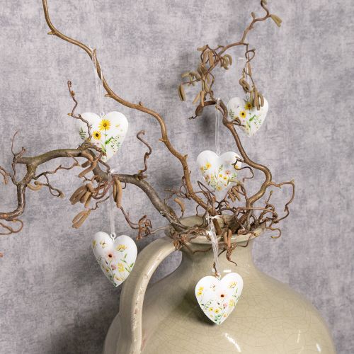 Artículo Colgantes de corazón con motivos florales como decoración de pared, 7 cm, 6 piezas