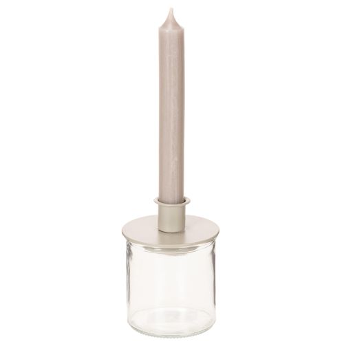 Portavelas metálico color beige mate, pequeño para velas cónicas, 8 cm, 3 unidades. | Floristik24.es