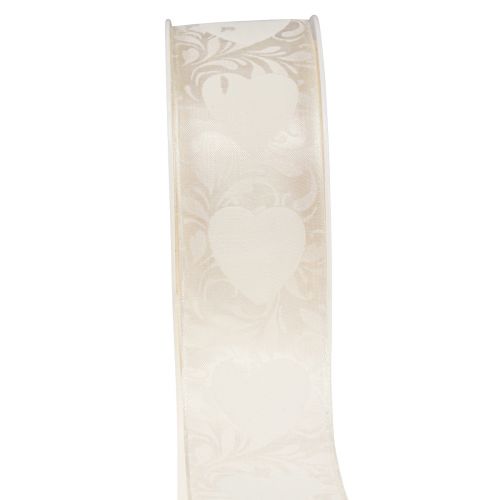 Floristik24 Cinta de organza crema cinta decorativa corazones 40mm 15m