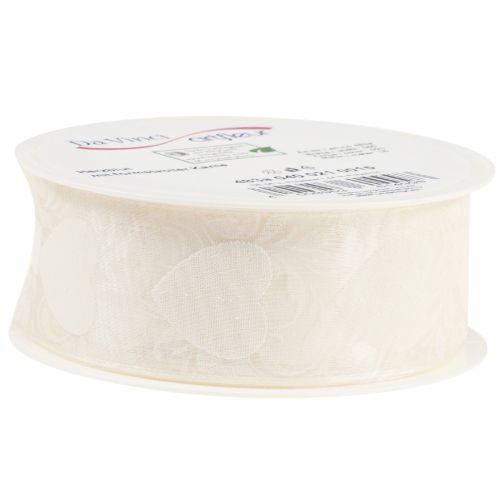 Artículo Cinta de organza crema cinta decorativa corazones 40mm 15m