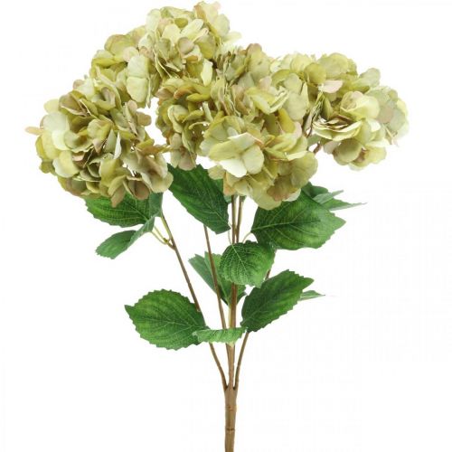 Ramo de hortensias verde artificial, marrón 5 flores 48cm