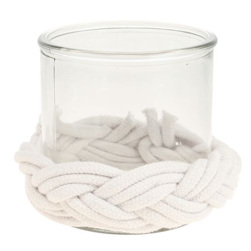 Artículo Farol cristal macramé blanco trenzado Ø13cm H10cm