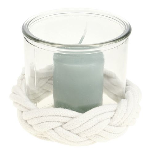Artículo Farol cristal macramé blanco trenzado Ø13cm H10cm