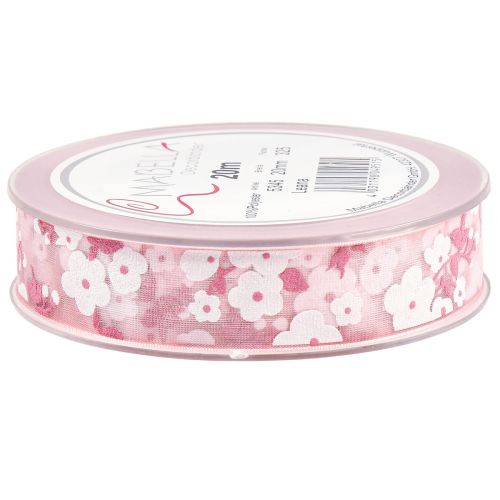 Artículo Cinta organza rosa con flores cinta regalo 20mm 20m