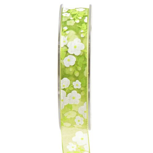 Artículo Cinta de primavera con flores cinta de regalo verde 20mm 20m
