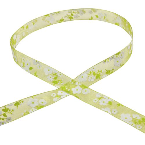 Artículo Cinta de primavera con flores cinta de regalo verde 20mm 20m