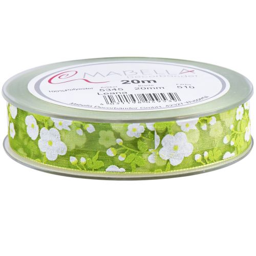 Artículo Cinta de primavera con flores cinta de regalo verde 20mm 20m