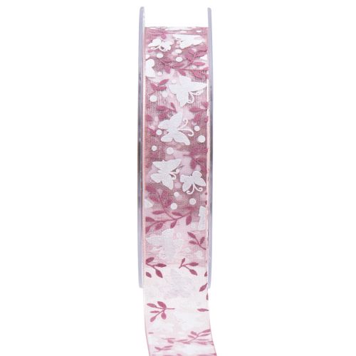 Floristik24 Cinta de organza mariposa cinta de regalo rosa 25mm 20m