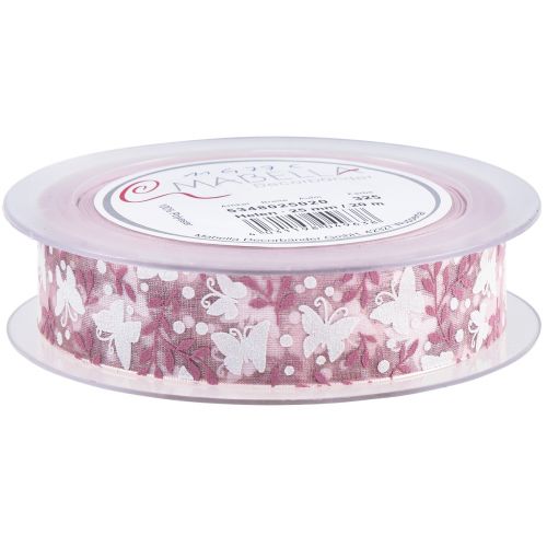 Artículo Cinta de organza mariposa cinta de regalo rosa 25mm 20m