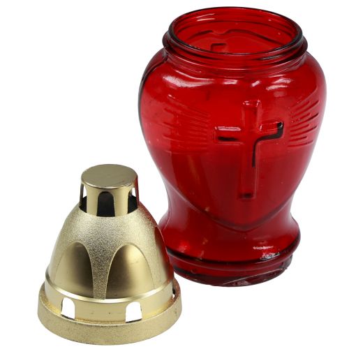 Floristik24 Lámpara para tumba de cristal con forma de corazón de cristal, luz conmemorativa roja, ancho 8 cm, alto 16,5 cm, 6 piezas