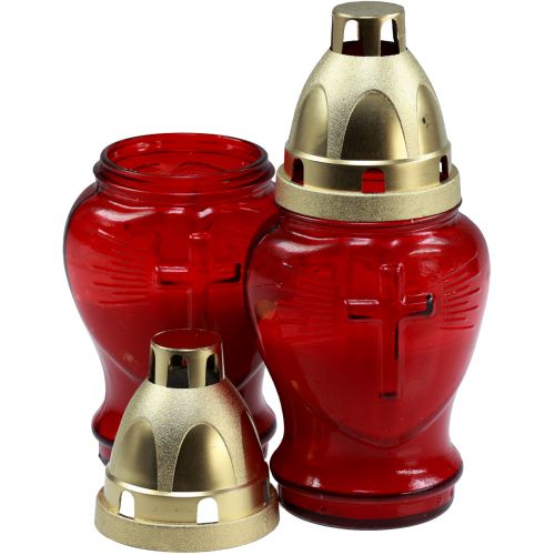 Floristik24 Lámpara para tumba, cristal, corazón, luz conmemorativa roja, ancho 8 cm, alto 16,5 cm, 6 unidades