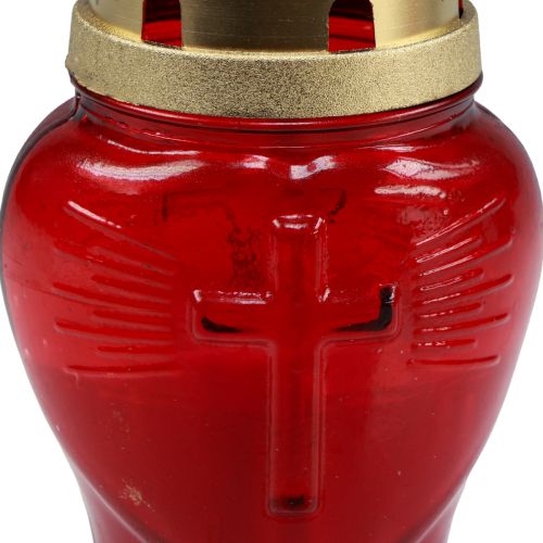 Artículo Lámpara para tumba, cristal, corazón, luz conmemorativa roja, ancho 8 cm, alto 16,5 cm, 6 unidades