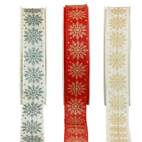 Floristik24 Cinta navideña cinta regalo copos de nieve 25mm 20m