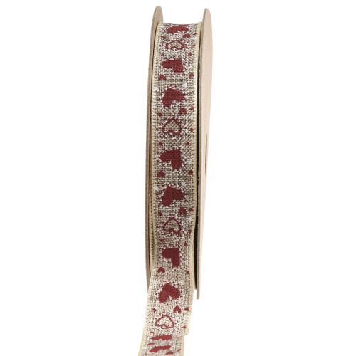 Artículo Cinta de regalo corazones cinta decorativa beige rojo 15mm 15m