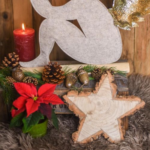 Bandeja de madera para Adviento, rodaja de árbol en forma de estrella, Navidad, decoración de estrella madera natural Ø29cm