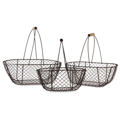 Cesta de alambre cesta metálica ovalada mango de madera 30/35,5/40cm juego de 3