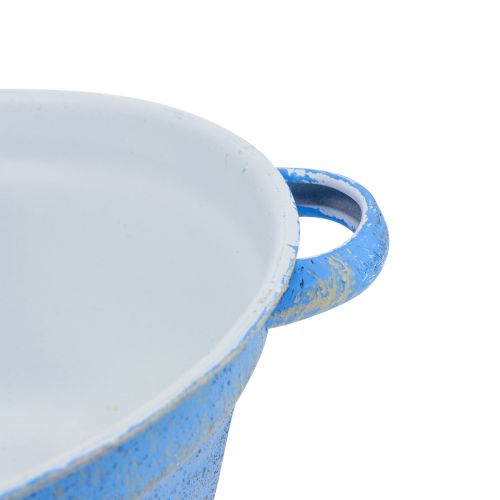 Artículo Macetero decorativo de metal azul con decoración shabby Ø17cm H8.5cm