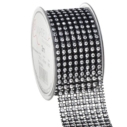 Cinta decorativa con pedrería cinta de strass negra 40mm 2m