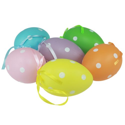 Artículo Huevos de Pascua huevos de plástico colgantes con lunares 8x11,5cm 6ud