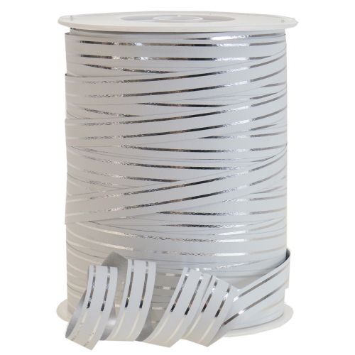 Artículo Cinta rizadora cinta de regalo blanca con rayas plateadas 10mm 250m