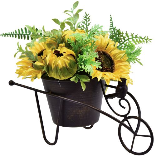 Carretilla con arreglo floral artificial girasol 30cm