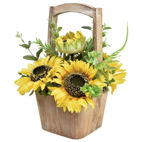 Artículo Arreglo floral artificial de girasol en maceta de madera Al. 31 cm