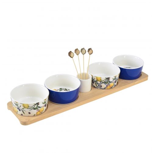 Floristik24 Set de Tapas Bambú Cerámica Limones y Aceitunas 40cm