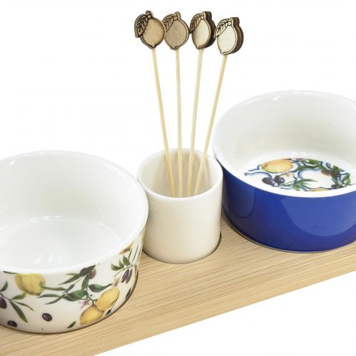 Floristik24 Set de Tapas Bambú Cerámica Limones y Aceitunas 40cm