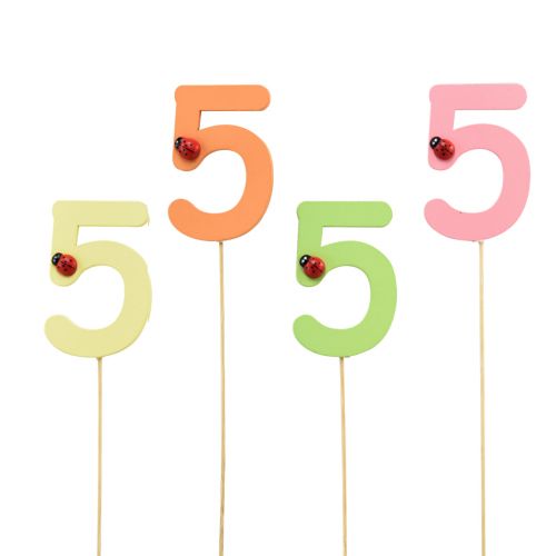 Artículo Tapones numéricos cumpleaños 5 tapones florales madera 27,5cm 16 piezas